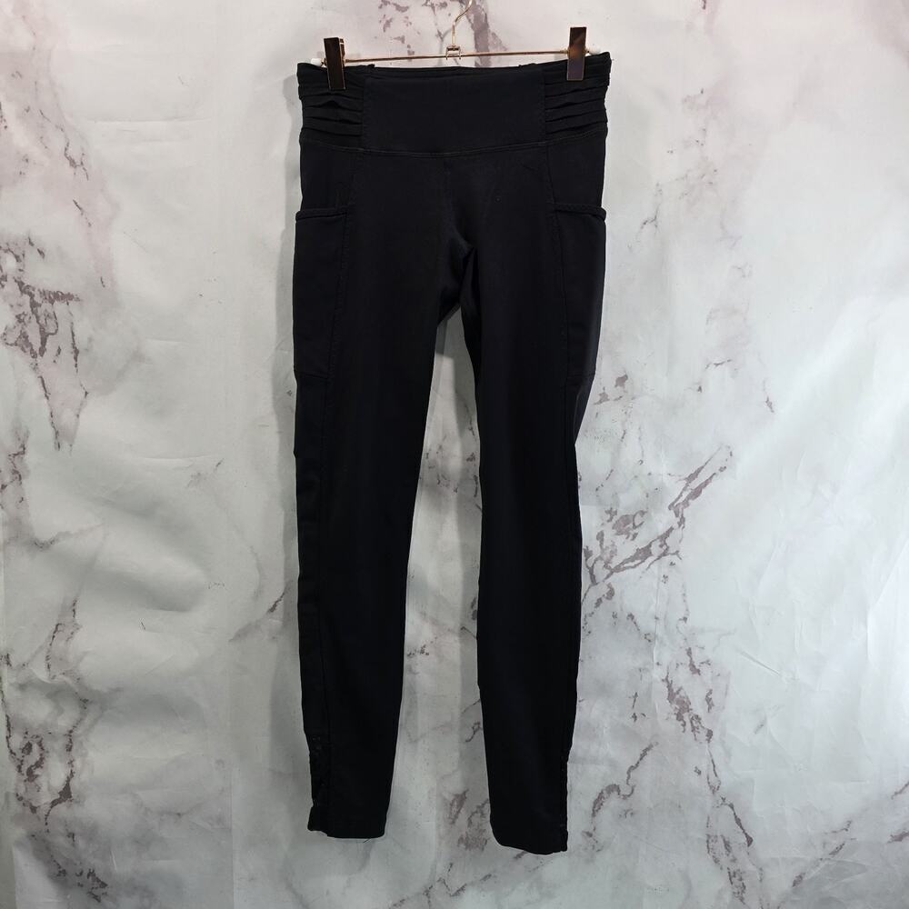 Anthropologie Leggings Womens Small Black Mid Rise Pockets Lace Pure Good Mid